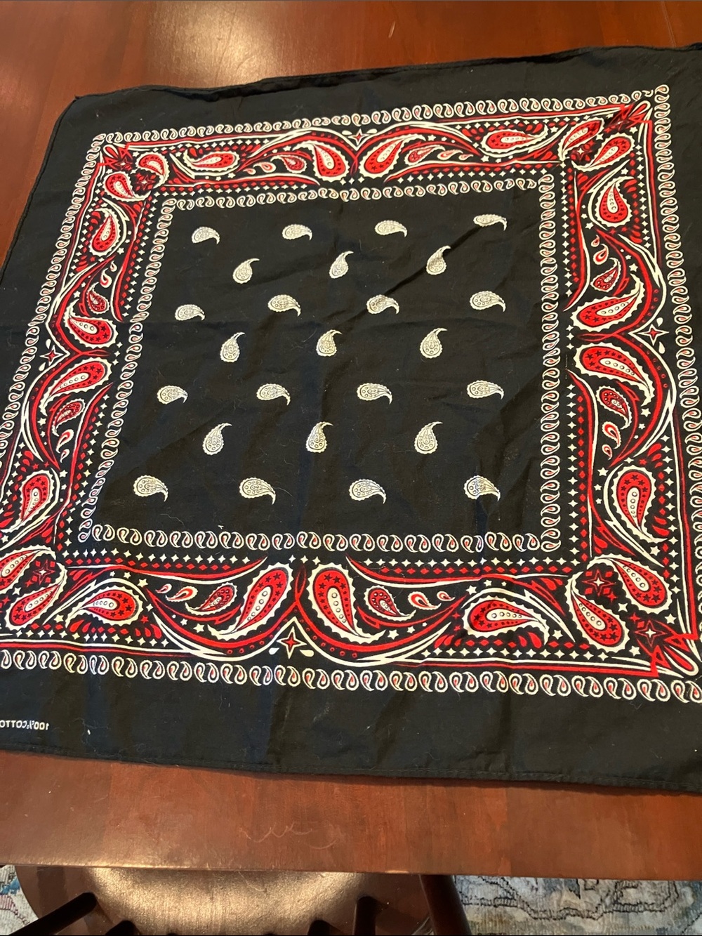 Vintage Black and Red Paisley Cotton Bandana - Picture 5 of 6